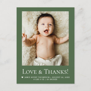 Forest Green Photo Baby Love & thanks Modern Postcard