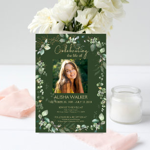 Forest Green Photo Memorial Service  Invitation