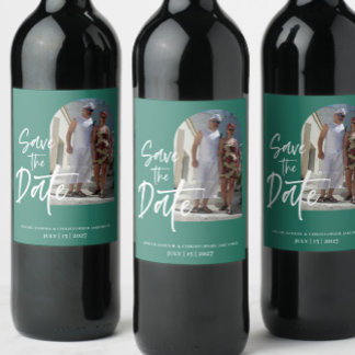 Forest Green Photo Save the date Invitation Wine Label