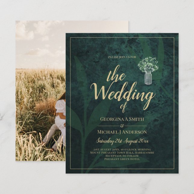 Forest Green PHOTO Wedding Invitation (Front/Back)