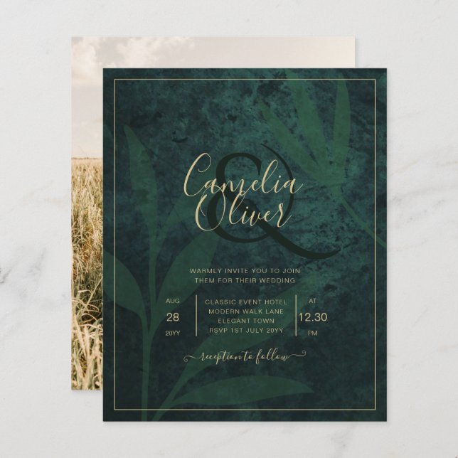 Forest Green PHOTO Wedding Invitation (Front/Back)