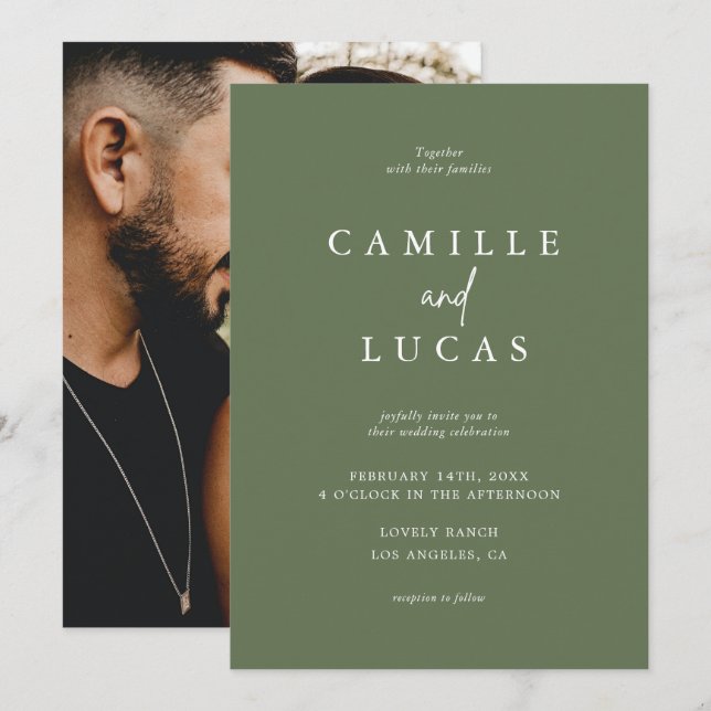 Forest Green Photo Wedding Invitation (Front/Back)