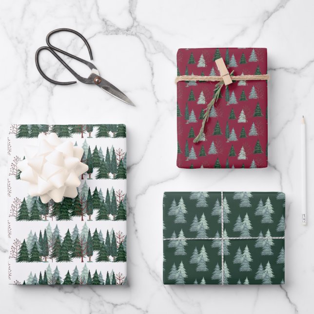 Forest green pine tree Christmas holiday woodland Wrapping Paper Sheet (Front)