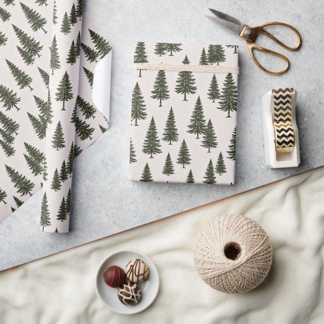 Forest Green Pine Tree Woodland Pattern Wrapping Paper (Crafts)