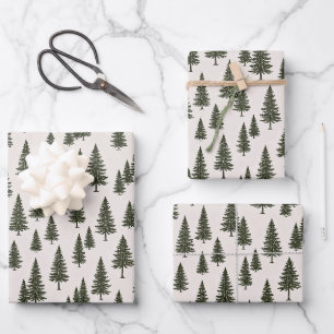 Forest Green Pine Tree Woodland Pattern Wrapping Paper Sheet