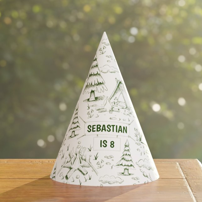 Forest Green Pine Trees Campfire Camping Birthday Party Hat (Forest Green Pine Trees Campfire Camping Birthday Party Hat)