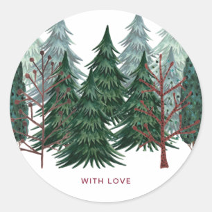 Forest green Pine Trees Christmas Holiday Classic Round Sticker
