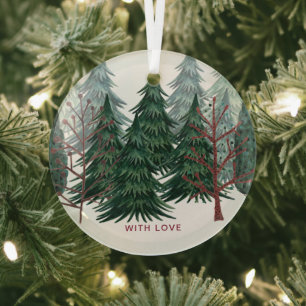 Forest green pine trees Christmas Holiday nature C Glass Tree Decoration