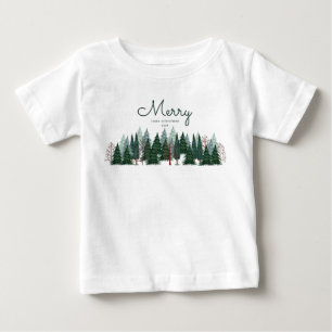 Forest green pine trees nature Christmas Holiday Baby T-Shirt
