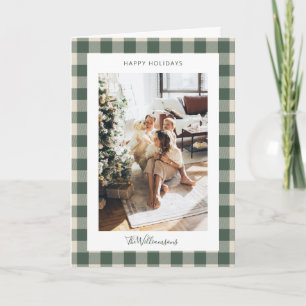 Forest Green Plaid Rustic Photo Christmas Folded Holiday Card