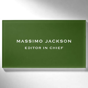 Forest Green Plain Elegant Minimalist Simple Chic Name Tag
