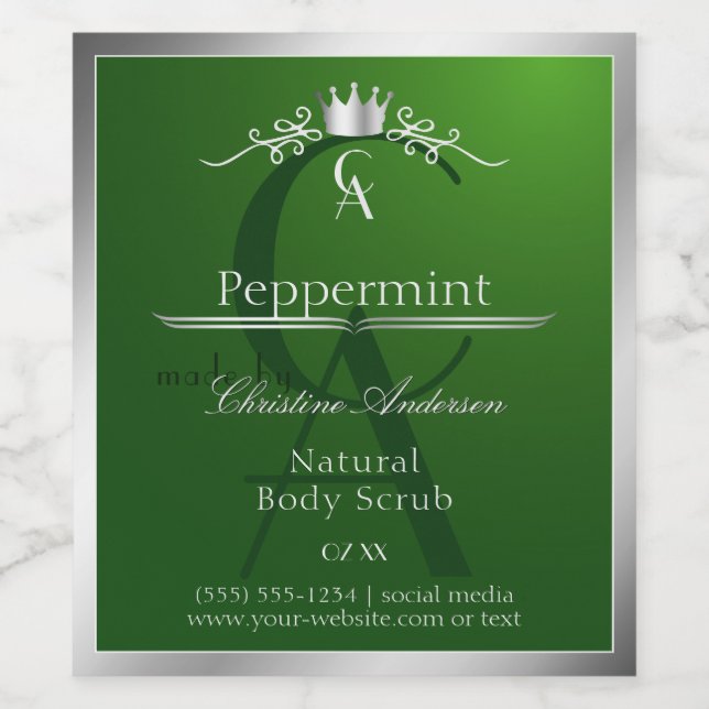Forest Green Product Label Silver Frame Monogram (Single Label)