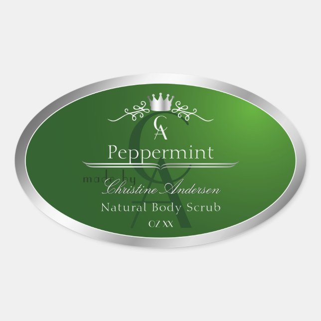 Forest Green Product Label Silver Frame Monogram (Front)
