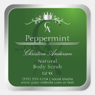 Forest Green Product Label Silver Frame Monogram