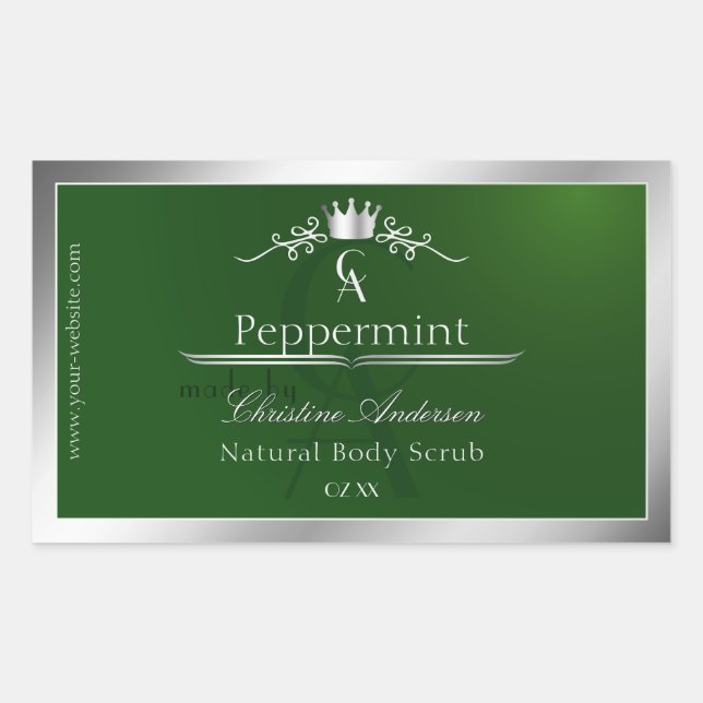 Forest Green Product Label Silver Frame Monogram (Front)