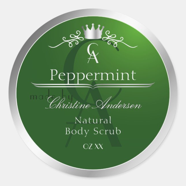 Forest Green Product Label Silver Frame Monogram (Front)
