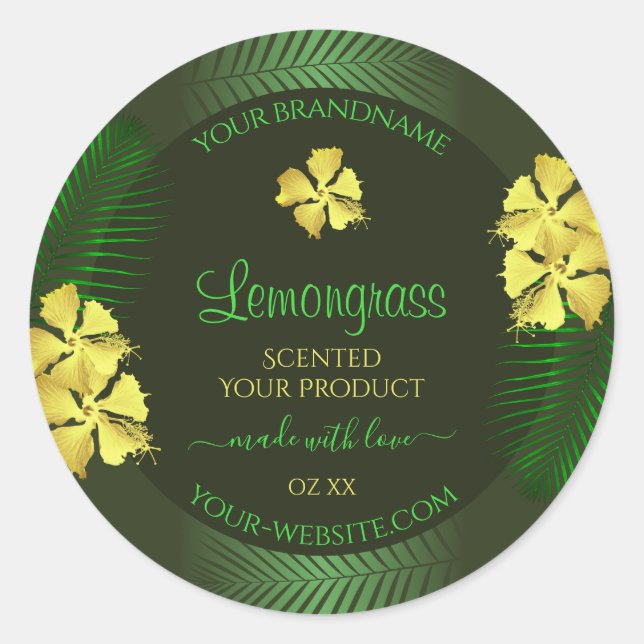 Forest Green Product Label Yellow Hawaiian Flowers (Front)