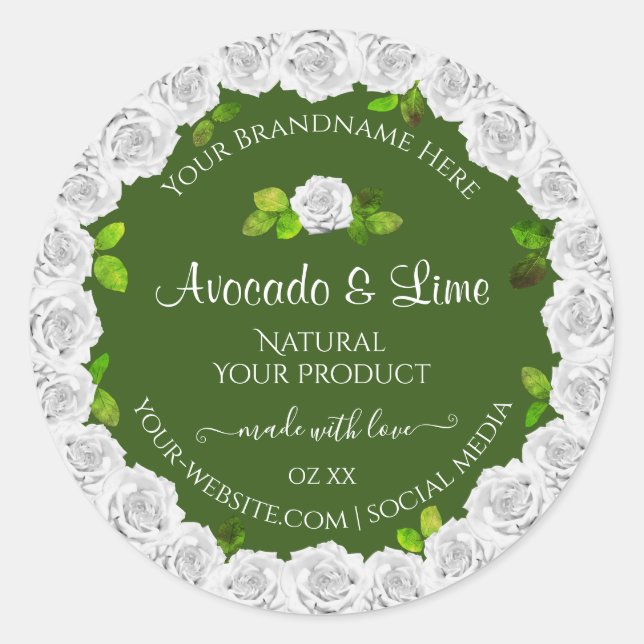 Forest Green Product Packaging Labels White Roses (Front)