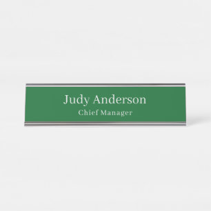 Forest Green Professional Plain Modern Elegant Desk Name Plate