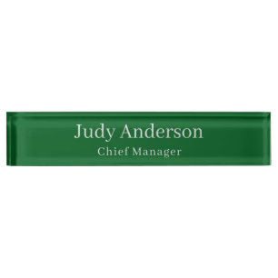 Forest Green Professional Plain Modern Elegant Nameplate