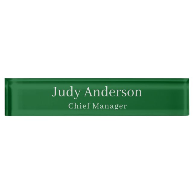 Forest Green Professional Plain Modern Elegant Nameplate (Front)
