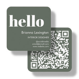Forest Green    QR Code Social Media Hello Square Business Card