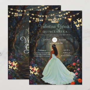 Forest Green Quinceañera 15 Anos Flowers Gold  Invitation