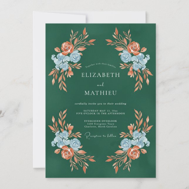 Forest Green Rich Autumnal Wedding Invitation (Front)