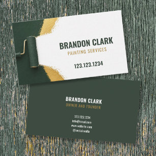 Forest Green Roller with Gold Sweep Trail Painting Business Card
