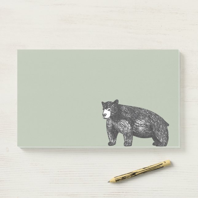Forest Green Rustic Black Bear Post-it Notes (On Desk)
