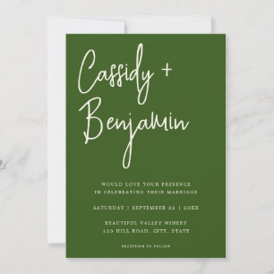 Forest Green Script Minimalist Modern Wedding Invitation