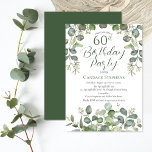 Forest Green Seeded Eucalyptus 60th Birthday Party Invitation<br><div class="desc">Beautiful gender neutral forest and sage green seeded eucalyptus "60th Birthday Party" design.  Clean and deceptively simple tone on tone design on a crisp white background.  Back features a simple forest green solid colour.</div>