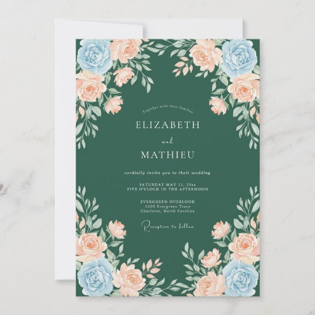 Forest Green Serene Floral Wedding Invitation (Front)