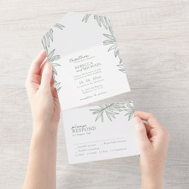 Forest Green Simple Botanical  All In One Invitation (Tearaway)