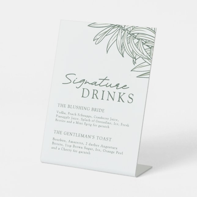 Forest Green Simple Botanical Signature Drinks   Pedestal Sign (Front)