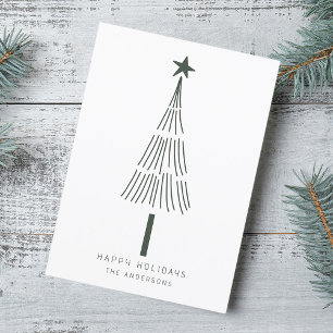 Forest Green Simple Christmas Pine Tree Photo Flat Holiday Card