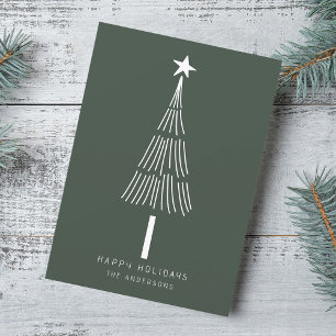 Forest Green Simple Christmas Tree Photo Flat Holiday Card