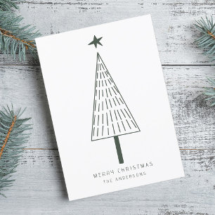 Forest Green Simple Christmas Tree Photo Flat  Holiday Card