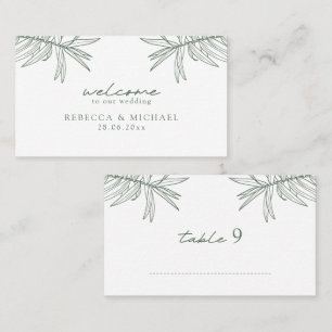 Forest Green Simple Hand Drawn Botanical Flat Place Card