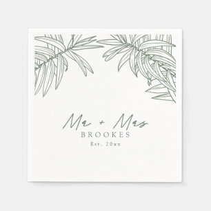 Forest Green Simple Hand Drawn Botanical Napkin