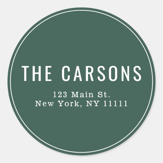 Forest Green Simple Round Return Address Label (Front)
