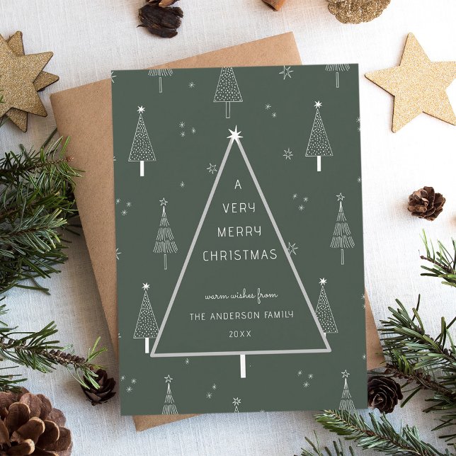 Forest Green Simple Very Merry Christmas Tree Flat Holiday Card (Creator Uploaded)