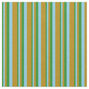 Forest Green, Sky Blue, and Dark Goldenrod Lines Fabric