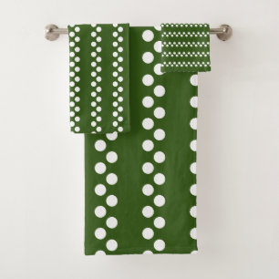 Forest Green: Small white Polka Dot Pattern Bath Towel Set