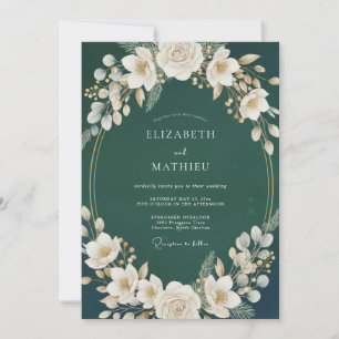 Forest Green Sophisticated Winter Wedding Invitation