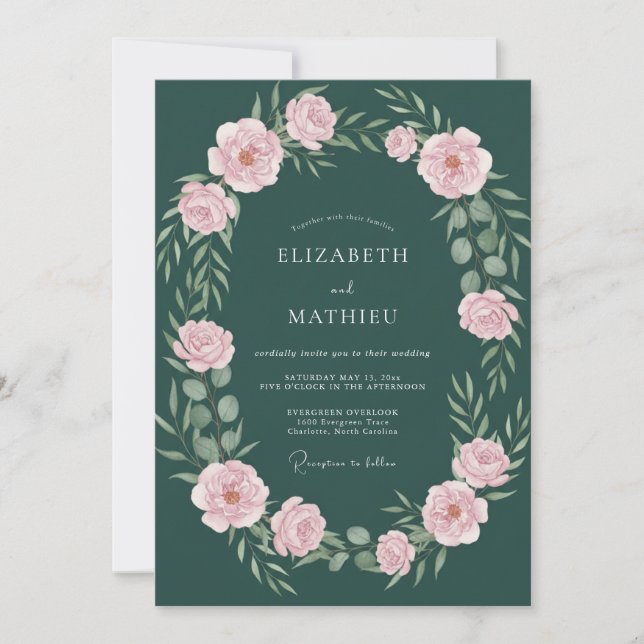 Forest Green Splendid Botanical Wedding Invitation (Front)