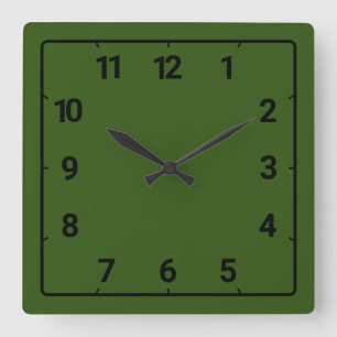 Forest green square wall clock