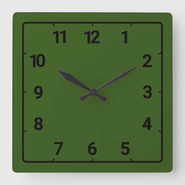 Forest green square wall clock (Front)