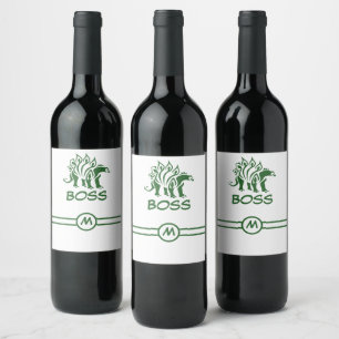 Forest Green Stegosaurus Spiked Dinosaur Wine Label