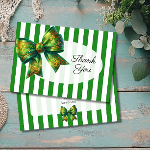 Forest Green Striped Vintage Bow Thank You Card